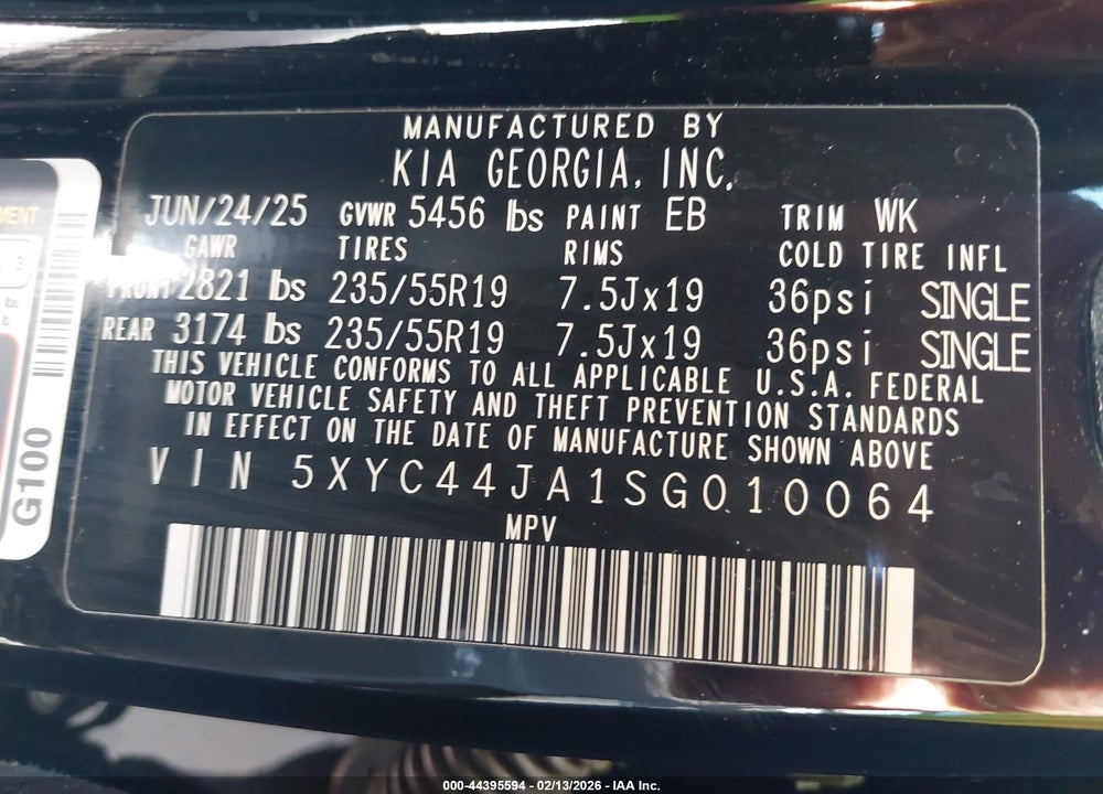 2025 KIA EV6 GT-LINE VIN: 5XYC44JA1SG010064