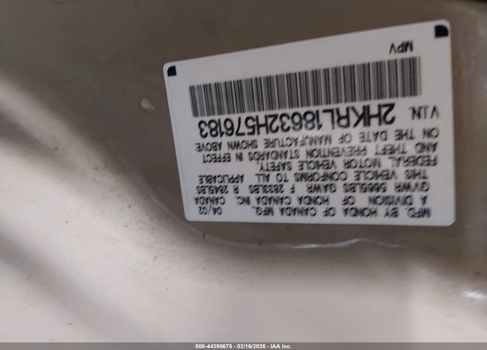 2002 HONDA ODYSSEY EX VIN: 2HKRL18632H576183