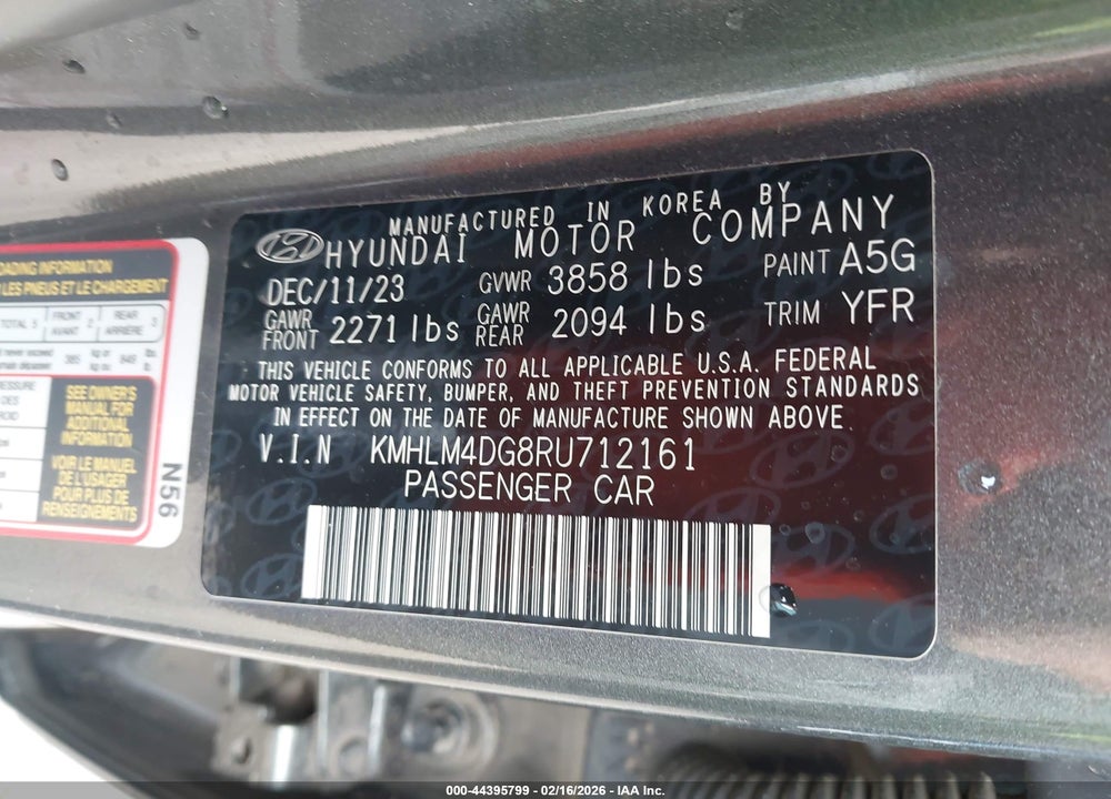 2024 HYUNDAI ELANTRA SEL VIN: KMHLM4DG8RU712161