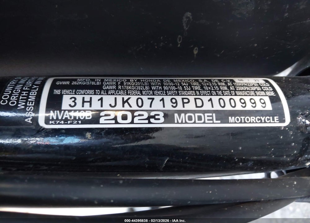 2023 HONDA NVA110 B VIN: 3H1JK0719PD100999