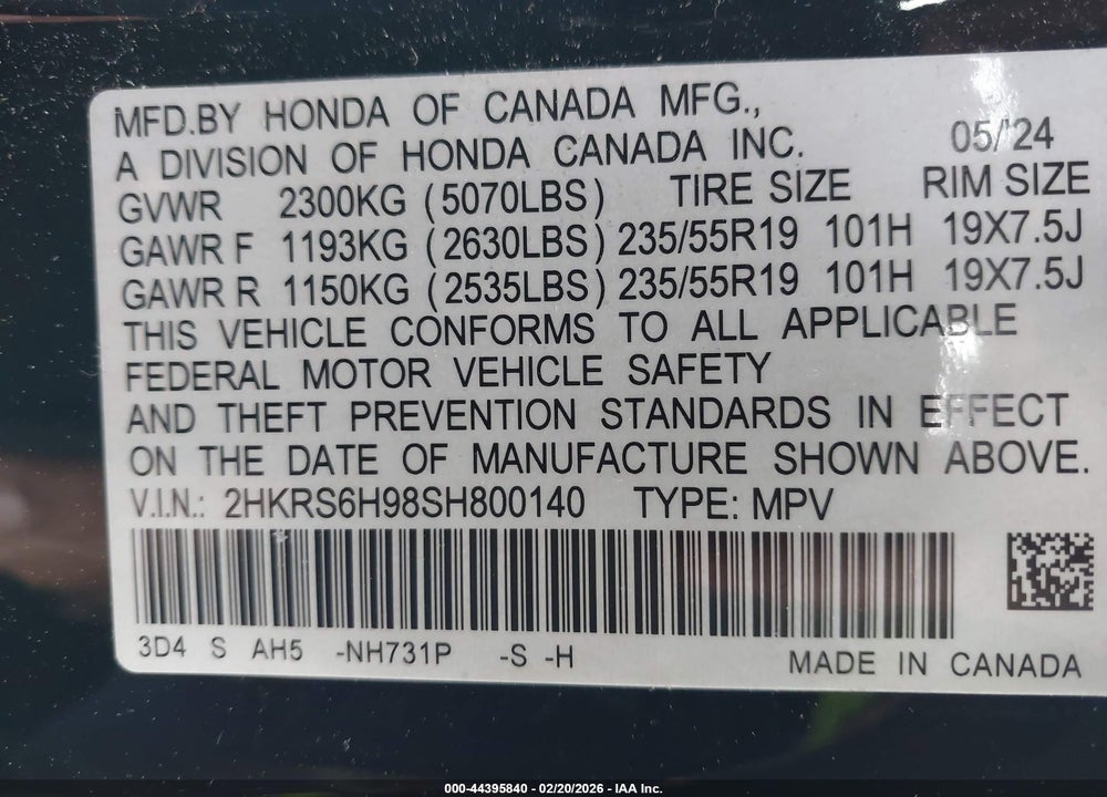 2025 HONDA CR-V HYBRID SPORT TOURING VIN: 2HKRS6H98SH800140