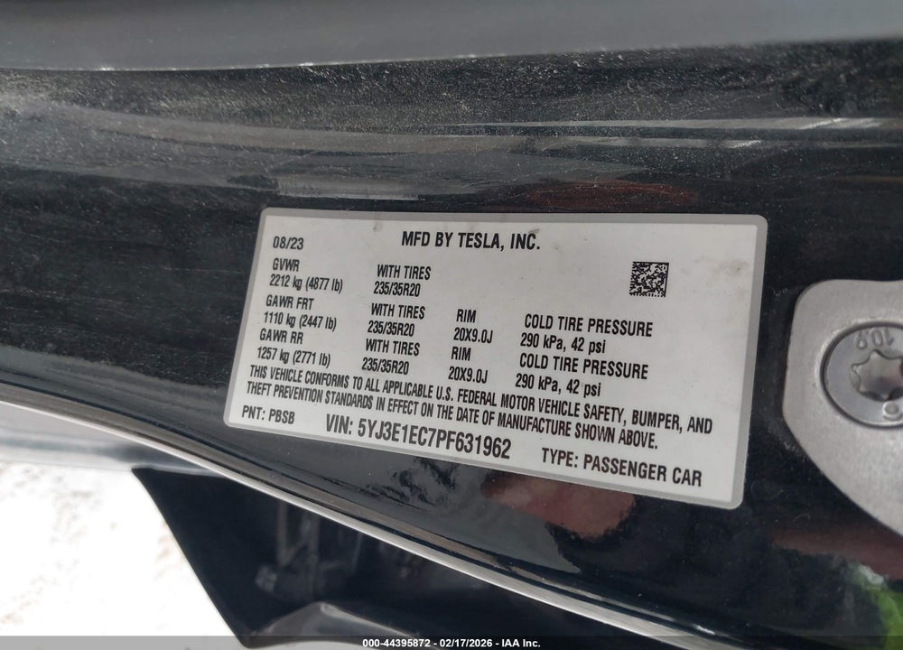 2023 TESLA MODEL 3 PERFORMANCE DUAL MOTOR ALL-WHEEL DRIVE VIN: 5YJ3E1EC7PF631962