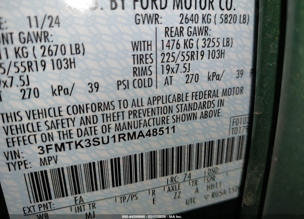 2024 FORD MUSTANG MACH-E PREMIUM VIN: 3FMTK3SU1RMA48511