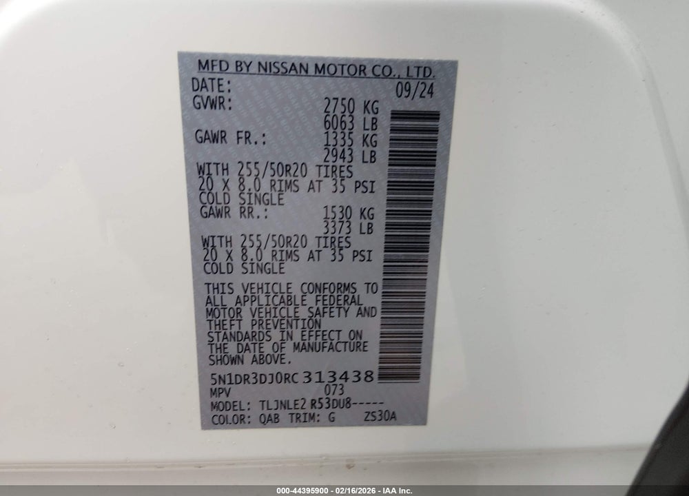 2024 NISSAN PATHFINDER PLATINUM 4WD VIN: 5N1DR3DJ0RC313438