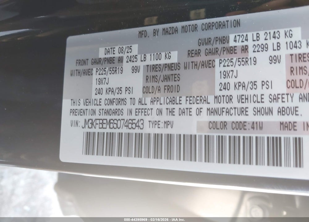 2025 MAZDA CX-5 2.5 S PREMIUM PLUS VIN: JM3KFBEM6S0746543