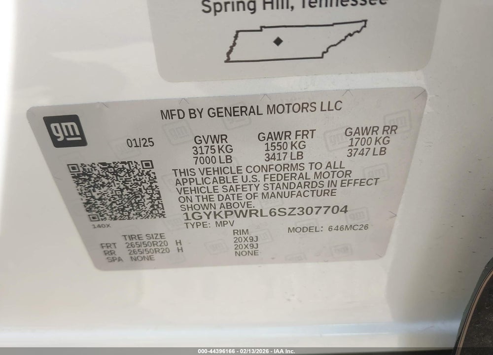 2025 CADILLAC LYRIQ SPORT 2 RWD VIN: 1GYKPWRL6SZ307704