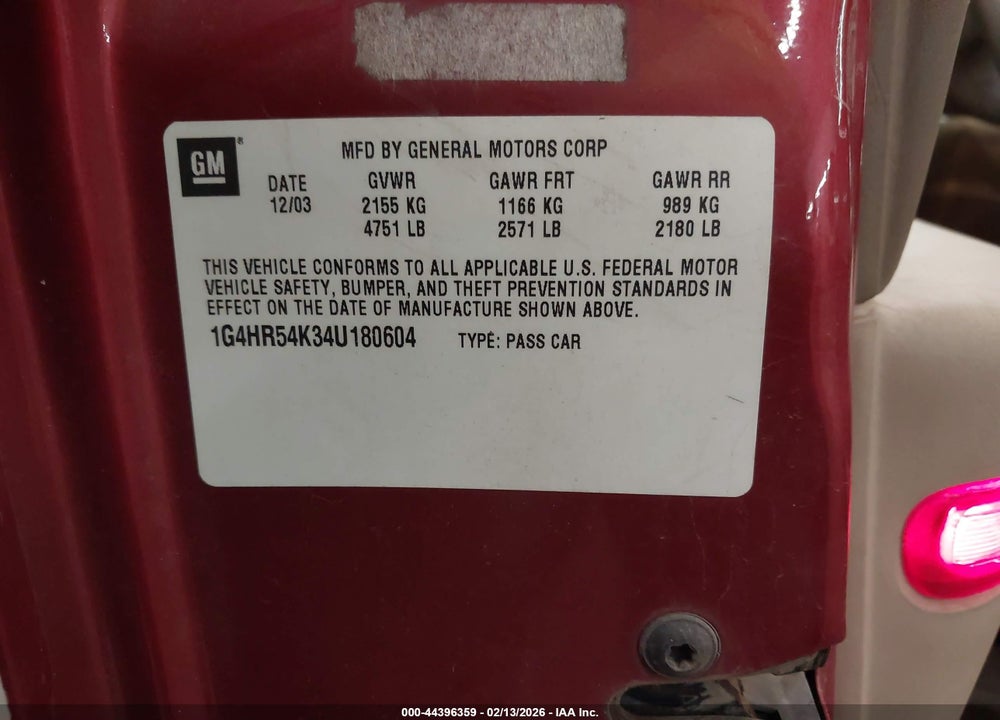 2004 BUICK LESABRE LIMITED VIN: 1G4HR54K34U180604