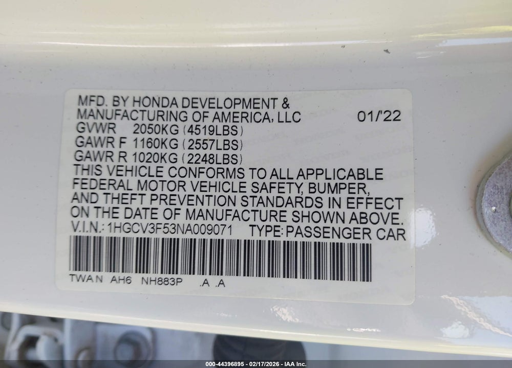2022 HONDA ACCORD HYBRID EX-L VIN: 1HGCV3F53NA009071