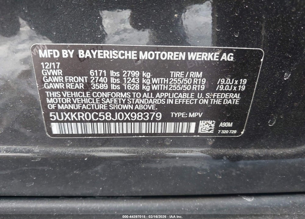 2018 BMW X5 XDRIVE35I VIN: 5UXKR0C58J0X98379