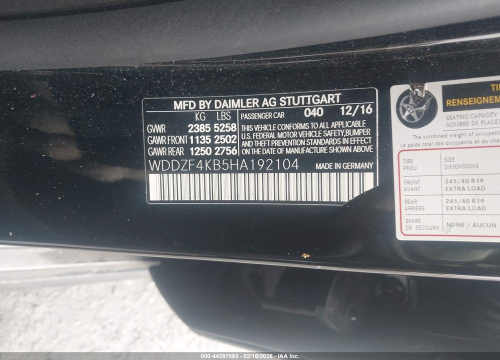 2017 MERCEDES-BENZ E 300 4MATIC VIN: WDDZF4KB5HA192104