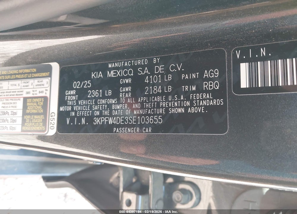 2025 KIA K4 GT-LINE VIN: 3KPFW4DE3SE103655