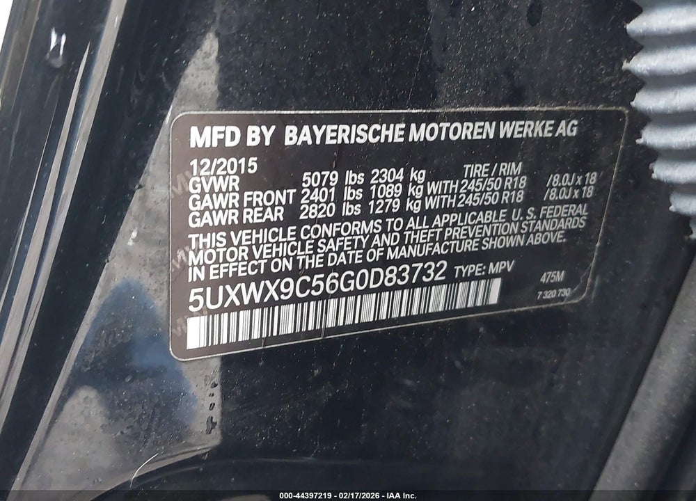 2016 BMW X3 XDRIVE28I VIN: 5UXWX9C56G0D83732