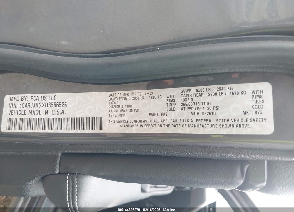 2024 JEEP GRAND CHEROKEE L ALTITUDE 4X2 VIN: 1C4RJJAGXR8566526