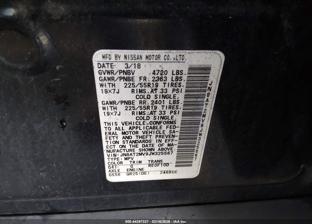 2018 NISSAN ROGUE SL VIN: JN8AT2MV9JW325567