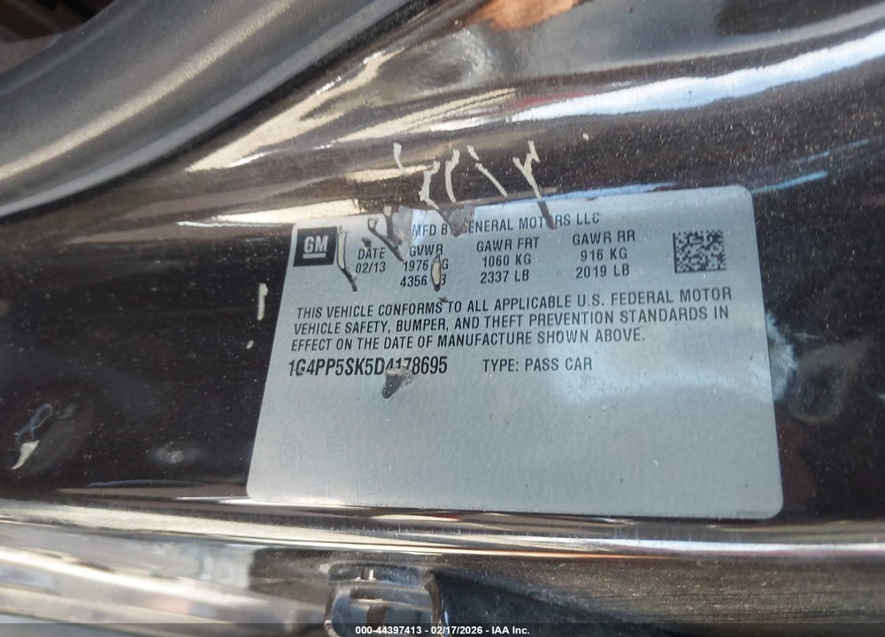 2013 BUICK VERANO VIN: 1G4PP5SK5D4178695
