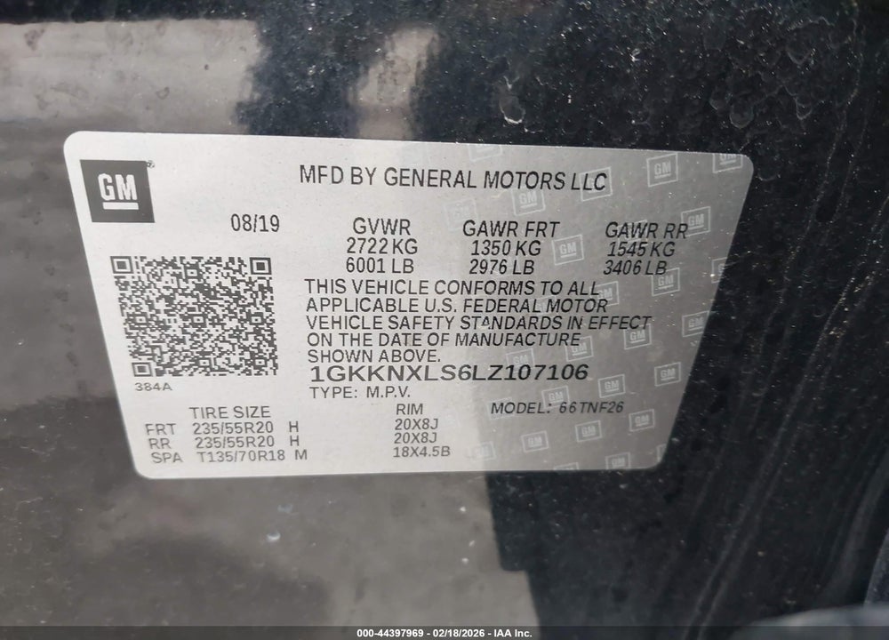 2020 GMC ACADIA AWD DENALI VIN: 1GKKNXLS6LZ107106