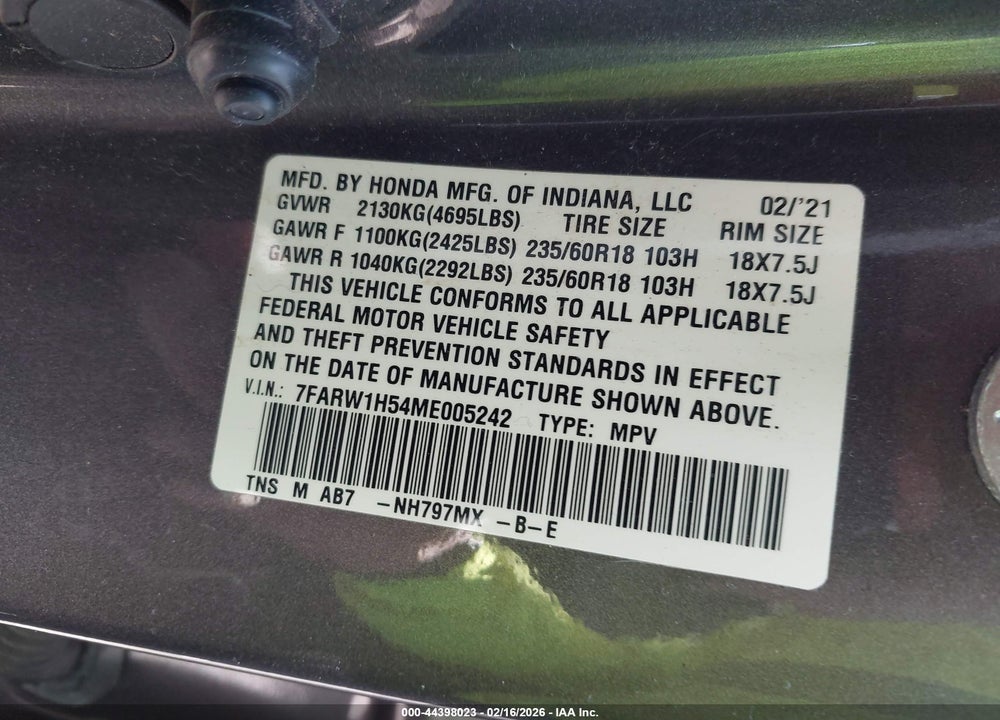 2021 HONDA CR-V 2WD EX VIN: 7FARW1H54ME005242