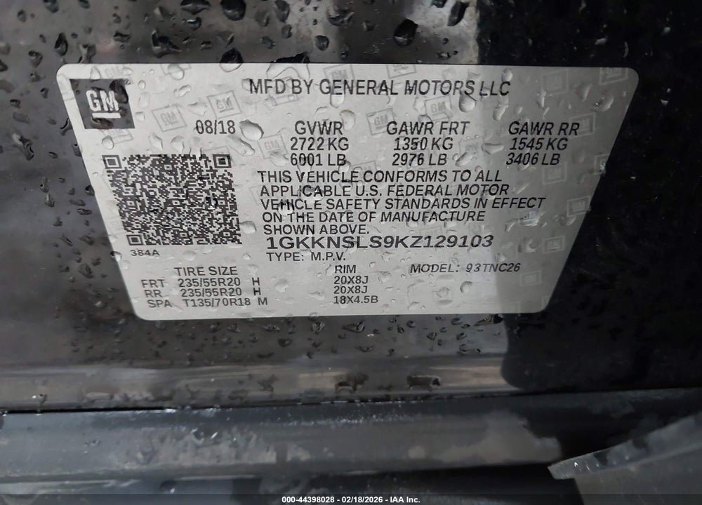 2019 GMC ACADIA SLE-2 VIN: 1GKKNSLS9KZ129103