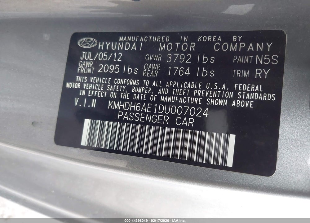 2013 HYUNDAI ELANTRA GS VIN: KMHDH6AE1DU007024