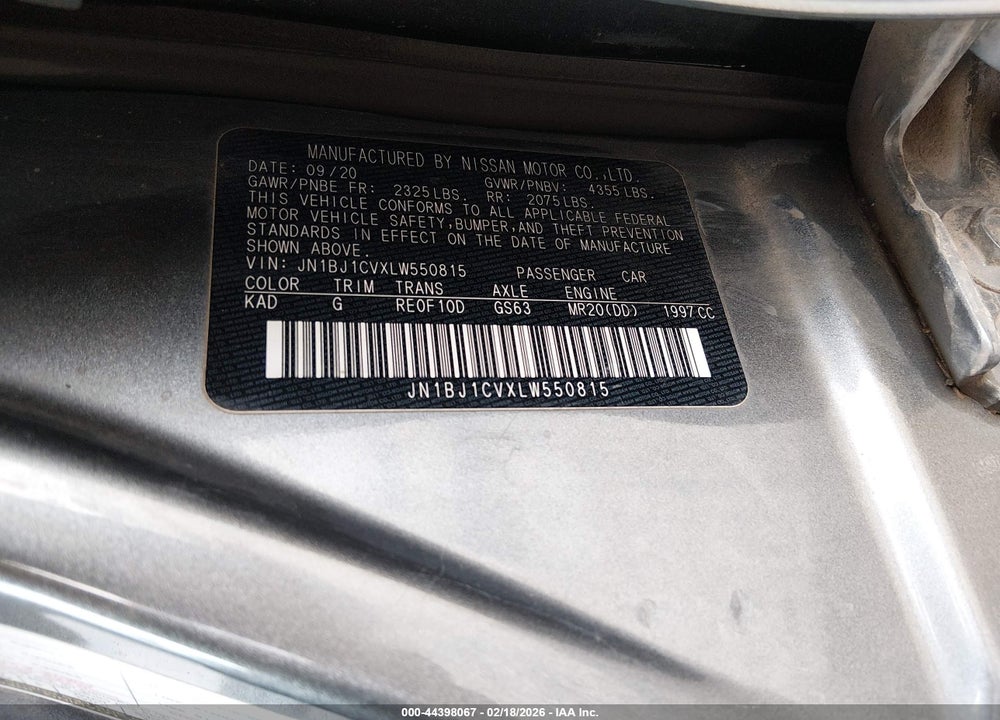 2020 NISSAN ROGUE SPORT S FWD XTRONIC CVT VIN: JN1BJ1CVXLW550815