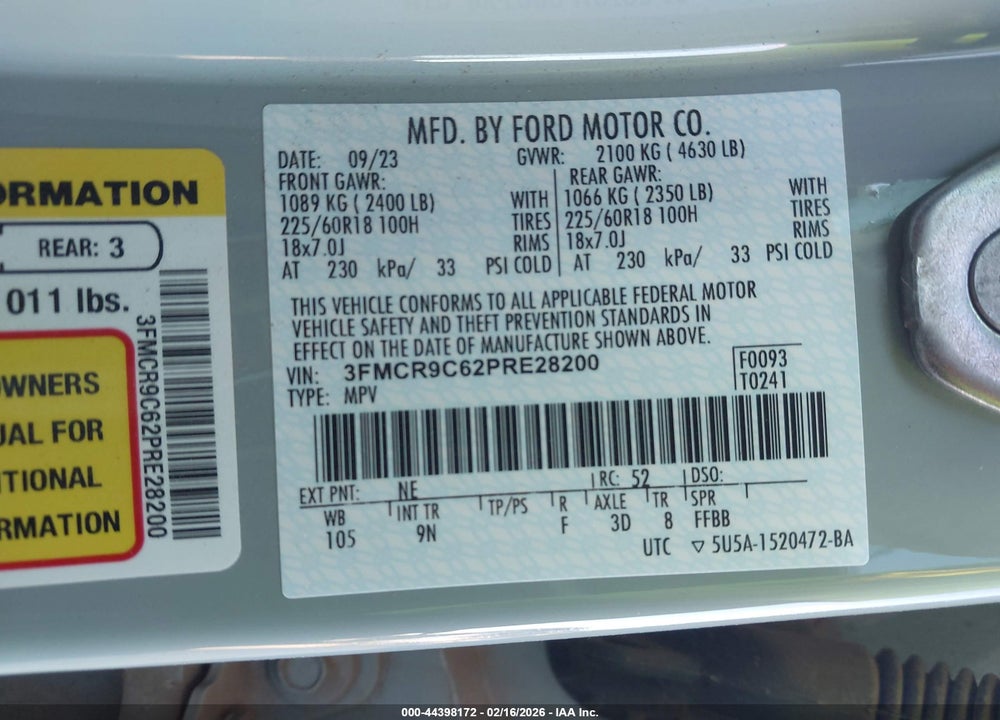 2023 FORD BRONCO SPORT OUTER BANKS VIN: 3FMCR9C62PRE28200