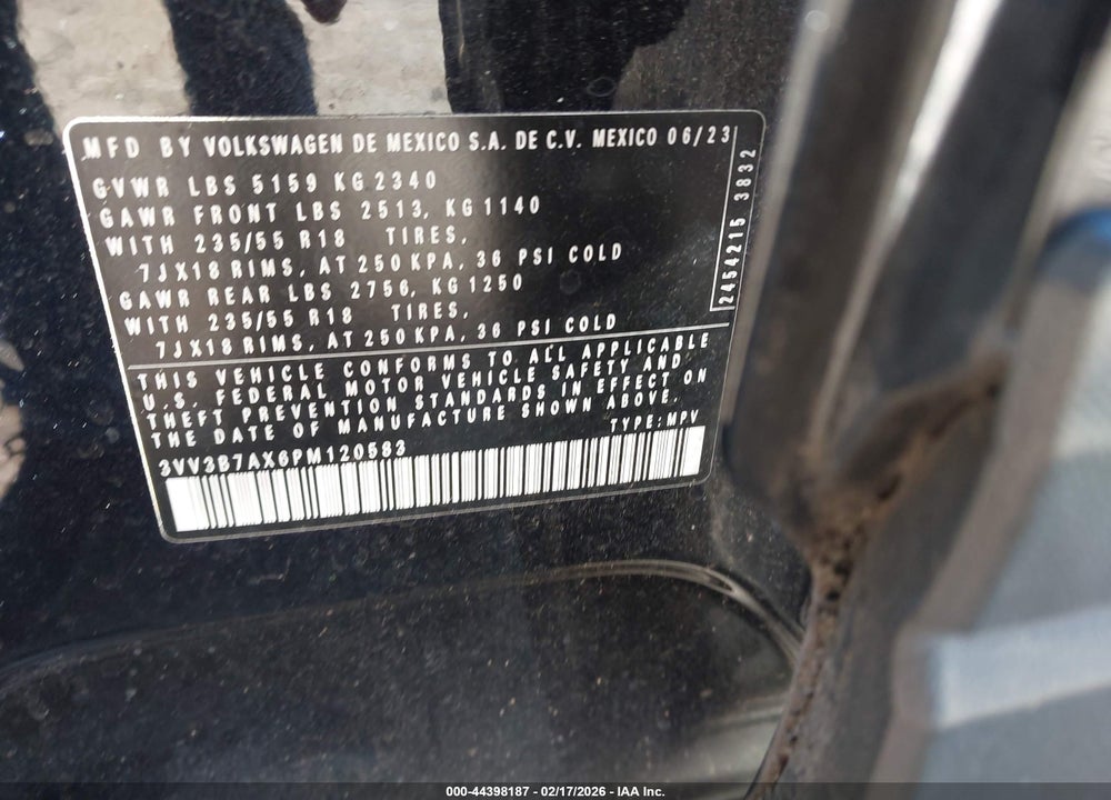 2023 VOLKSWAGEN TIGUAN 2.0T SE VIN: 3VV3B7AX6PM120583