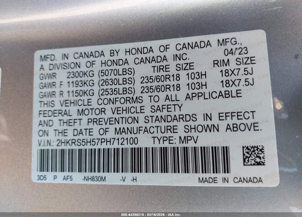 2023 HONDA CR-V HYBRID SPORT VIN: 2HKRS5H57PH712100