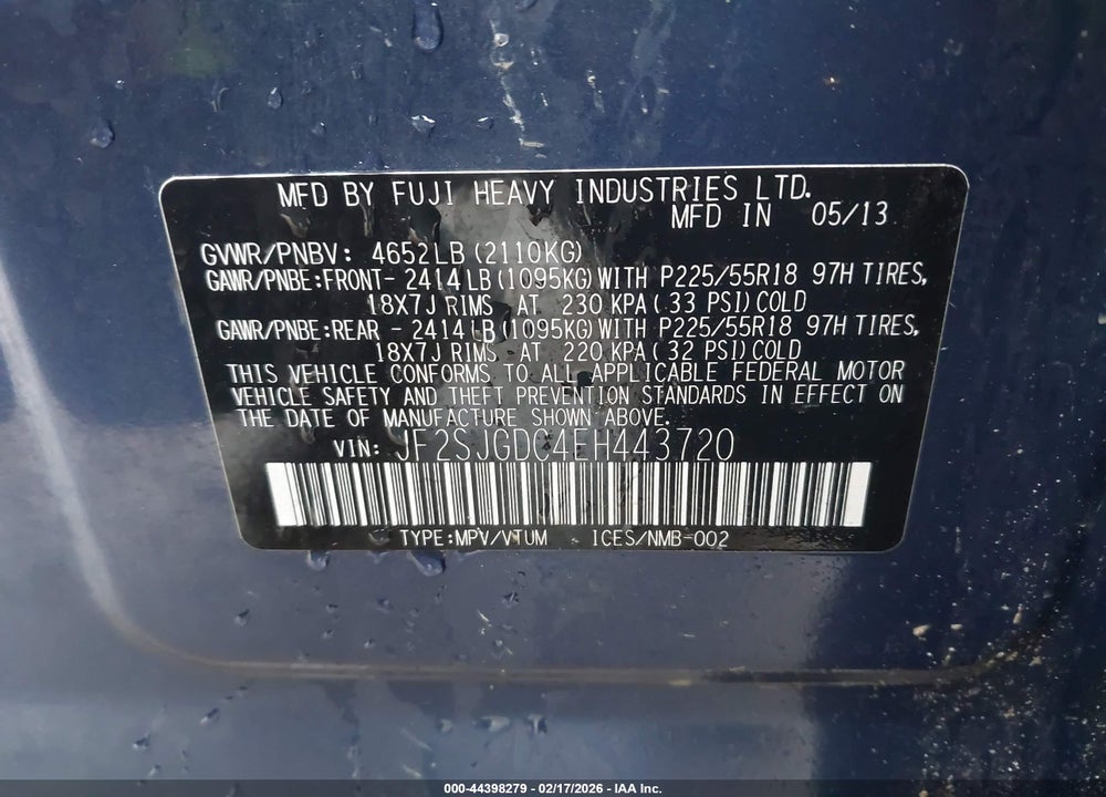 2014 SUBARU FORESTER 2.0XT PREMIUM VIN: JF2SJGDC4EH443720