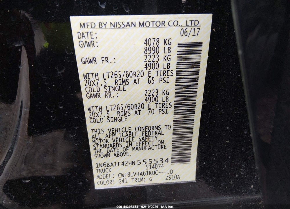 2017 NISSAN TITAN XD SL DIESEL VIN: 1N6BA1F42HN555534