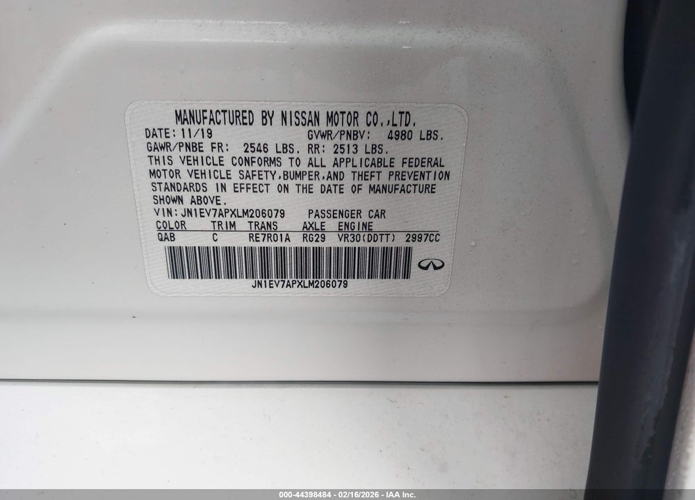 2020 INFINITI Q50 LUXE VIN: JN1EV7APXLM206079