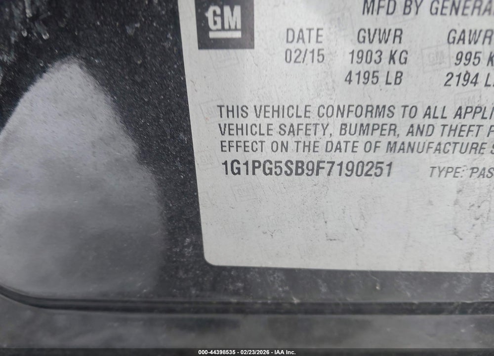 2015 CHEVROLET CRUZE LTZ VIN: 1G1PG5SB9F7190251