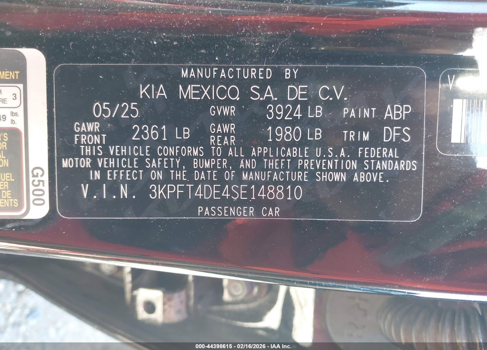 2025 KIA K4 LXS VIN: 3KPFT4DE4SE148810