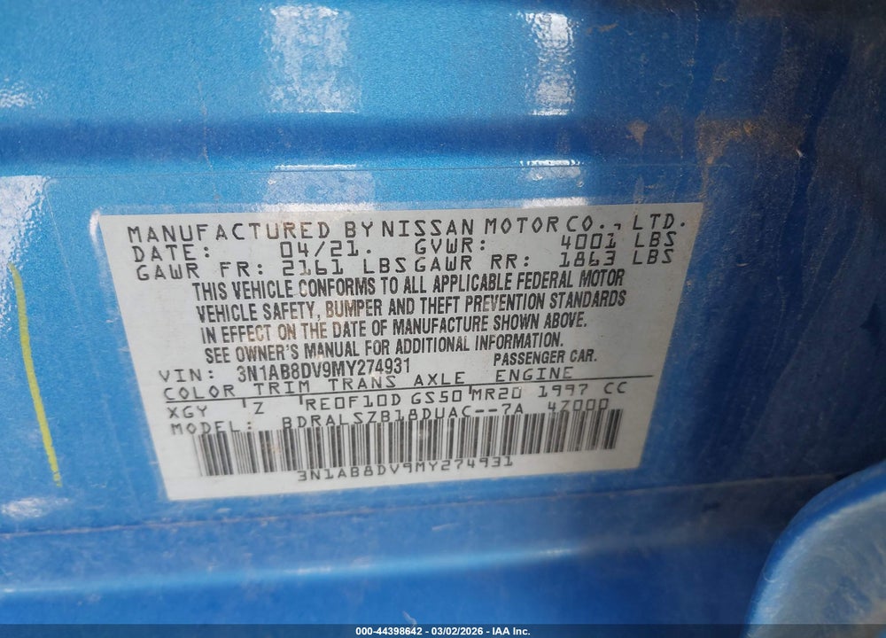 2021 NISSAN SENTRA SR XTRONIC CVT VIN: 3N1AB8DV9MY274931