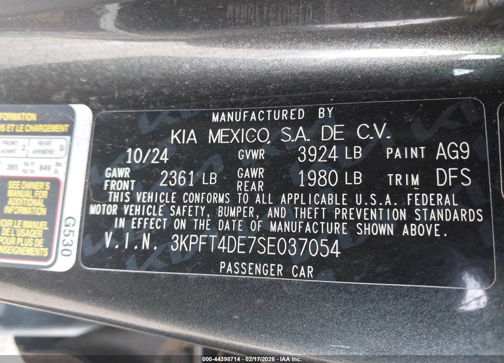 2025 KIA K4 LX VIN: 3KPFT4DE7SE037054