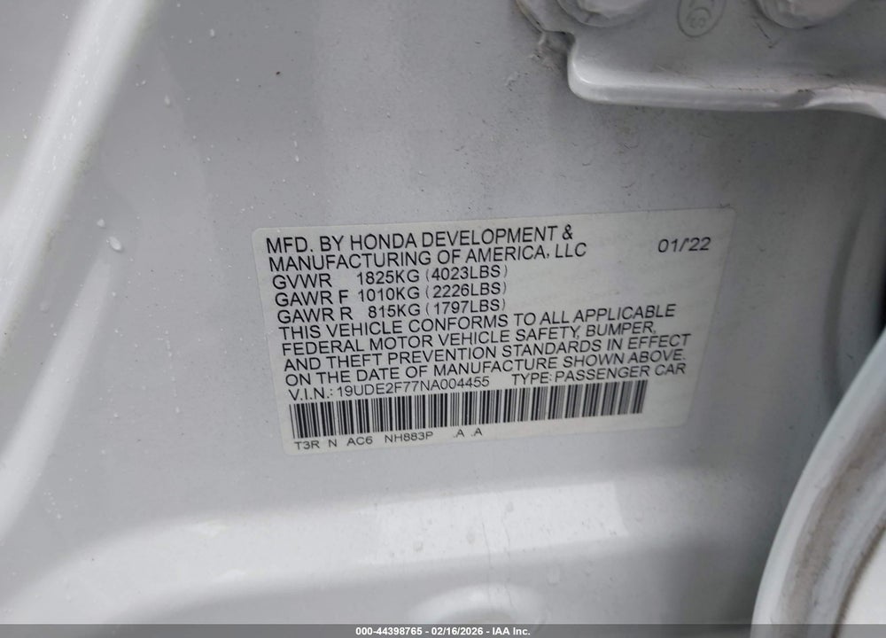 2022 ACURA ILX PREMIUM PACKAGE VIN: 19UDE2F77NA004455