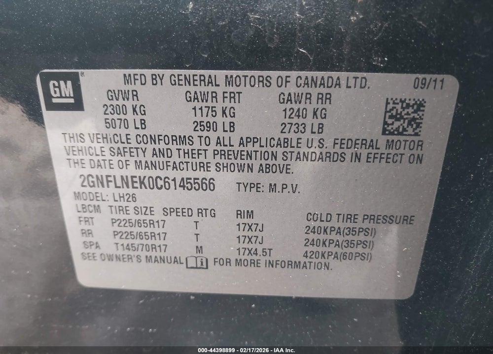 2012 CHEVROLET EQUINOX 2LT VIN: 2GNFLNEK0C6145566