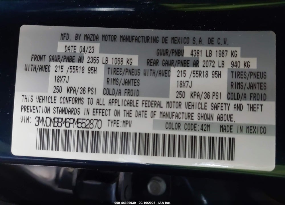 2023 MAZDA CX-30 2.5 S SELECT VIN: 3MVDMBBM6PM552870