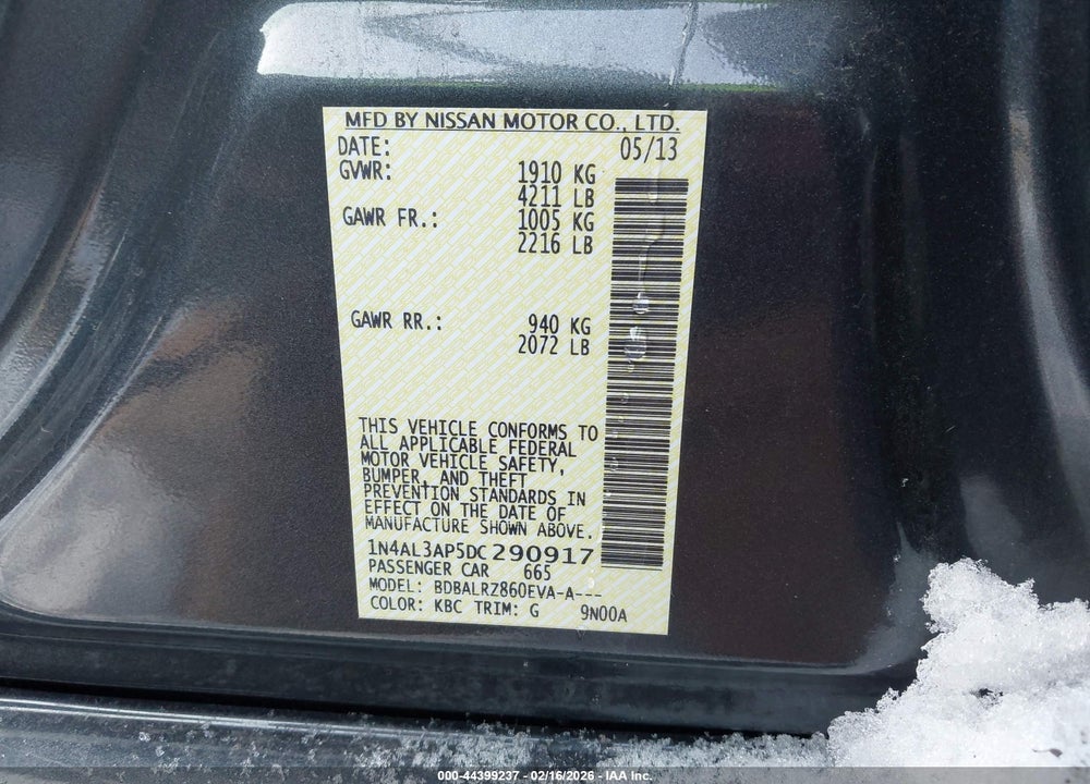 2013 NISSAN ALTIMA 2.5 S VIN: 1N4AL3AP5DC290917