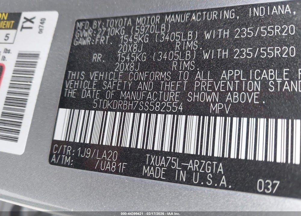 2025 TOYOTA HIGHLANDER PLATINUM VIN: 5TDKDRBH7SS582554