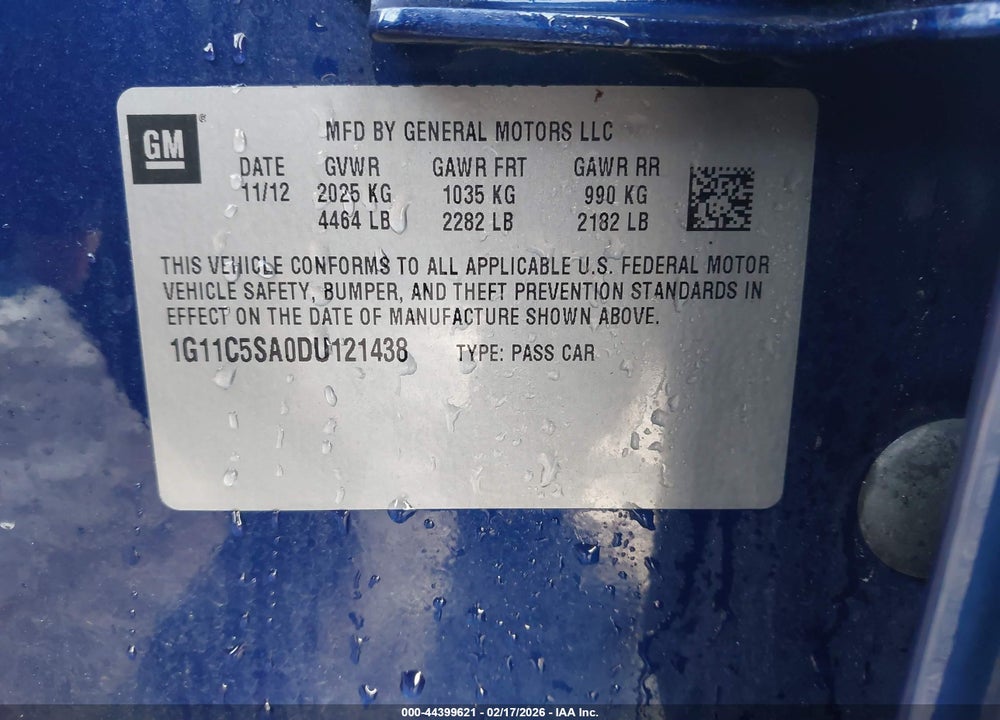 2013 CHEVROLET MALIBU 1LT VIN: 1G11C5SA0DU121438