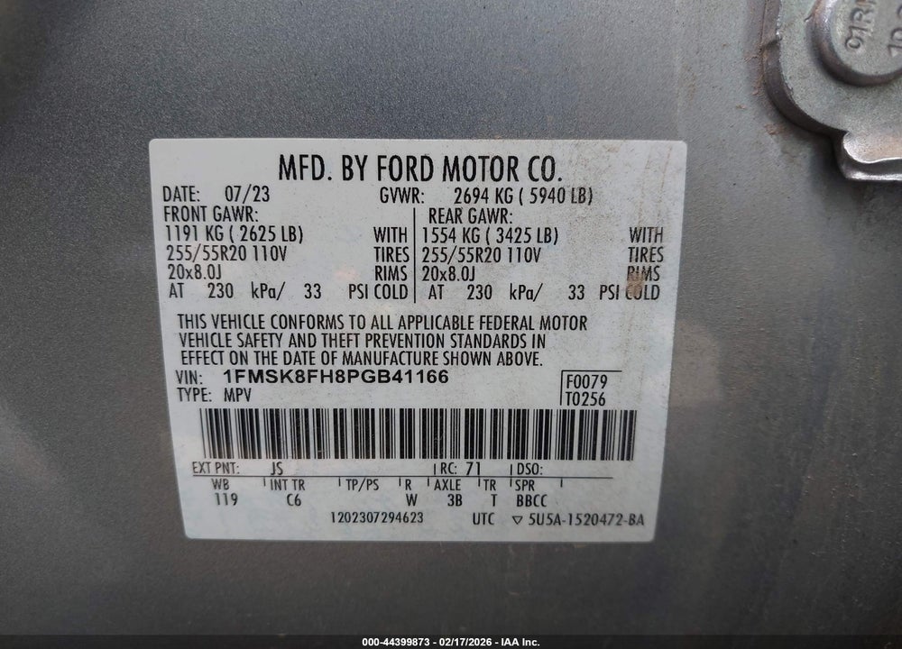2023 FORD EXPLORER LIMITED VIN: 1FMSK8FH8PGB41166