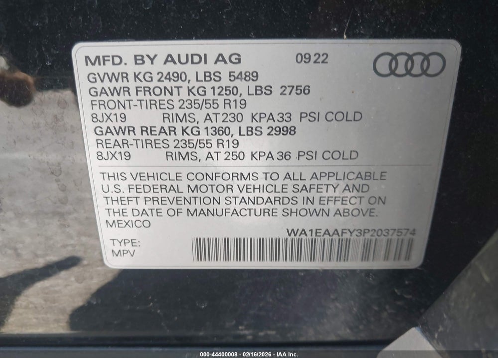 2023 AUDI Q5 PREMIUM PLUS 45 TFSI S LINE QUATTRO VIN: WA1EAAFY3P2037574