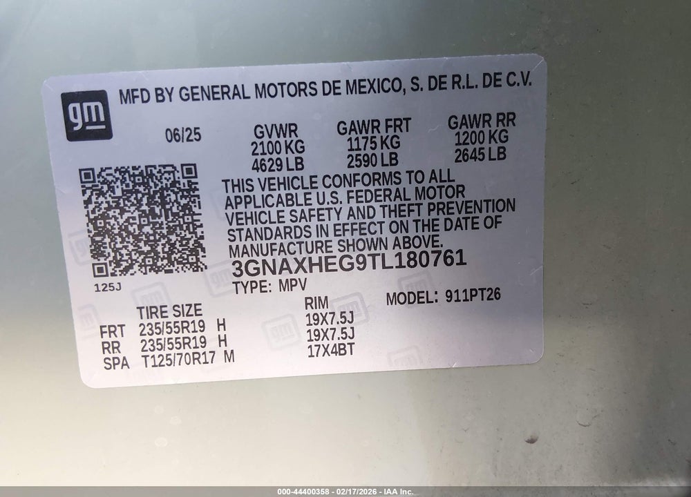2026 CHEVROLET EQUINOX FWD LT VIN: 3GNAXHEG9TL180761