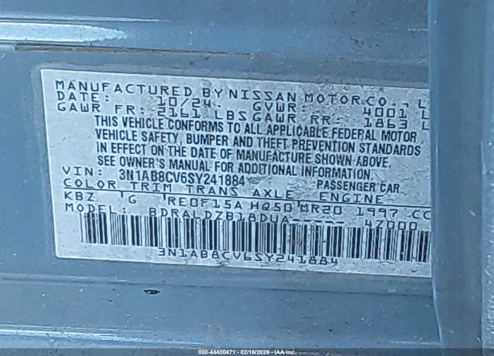 2025 NISSAN SENTRA SV VIN: 3N1AB8CV6SY241884