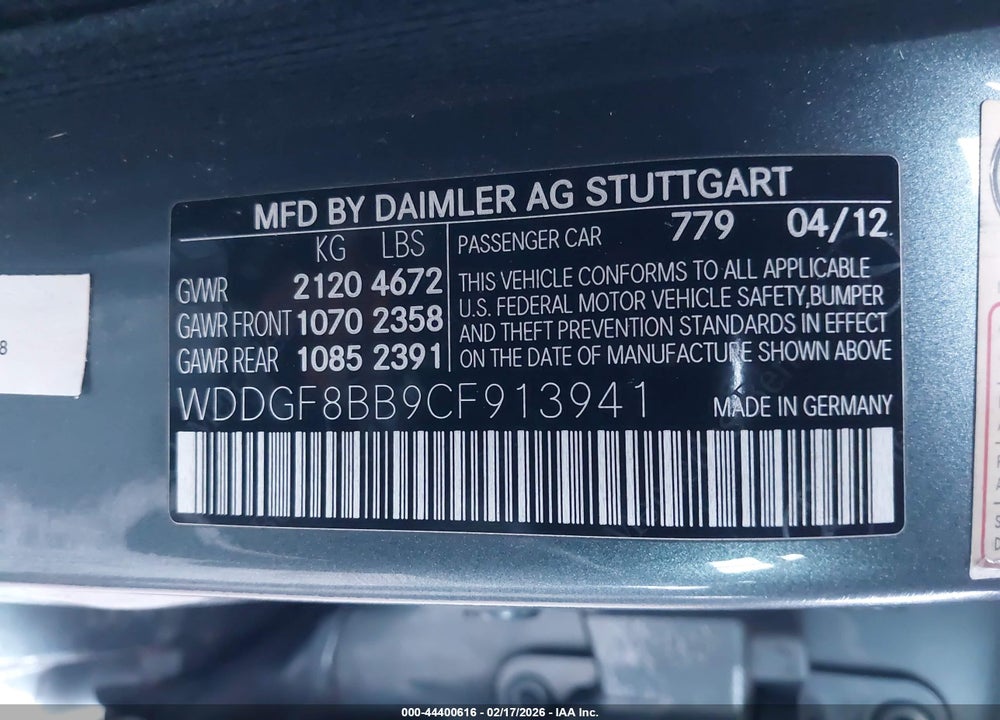 2012 MERCEDES-BENZ C 300 SPORT 4MATIC VIN: WDDGF8BB9CF913941