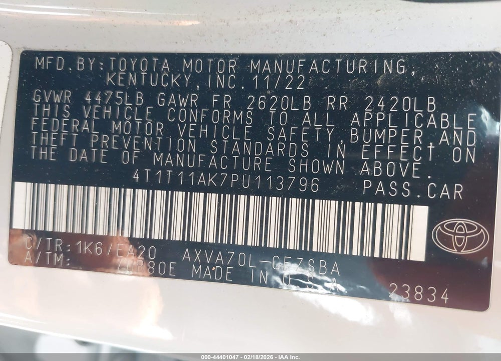 2023 TOYOTA CAMRY SE VIN: 4T1T11AK7PU113796