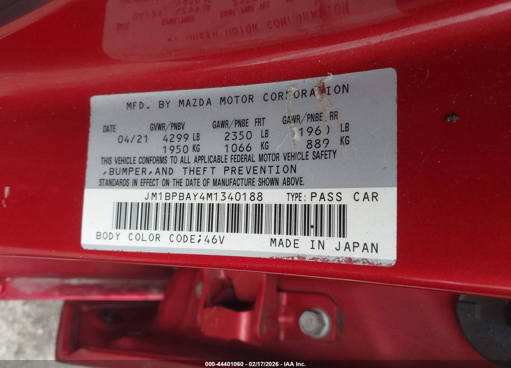 2021 MAZDA 3 2.5 TURBO VIN: JM1BPBAY4M1340188