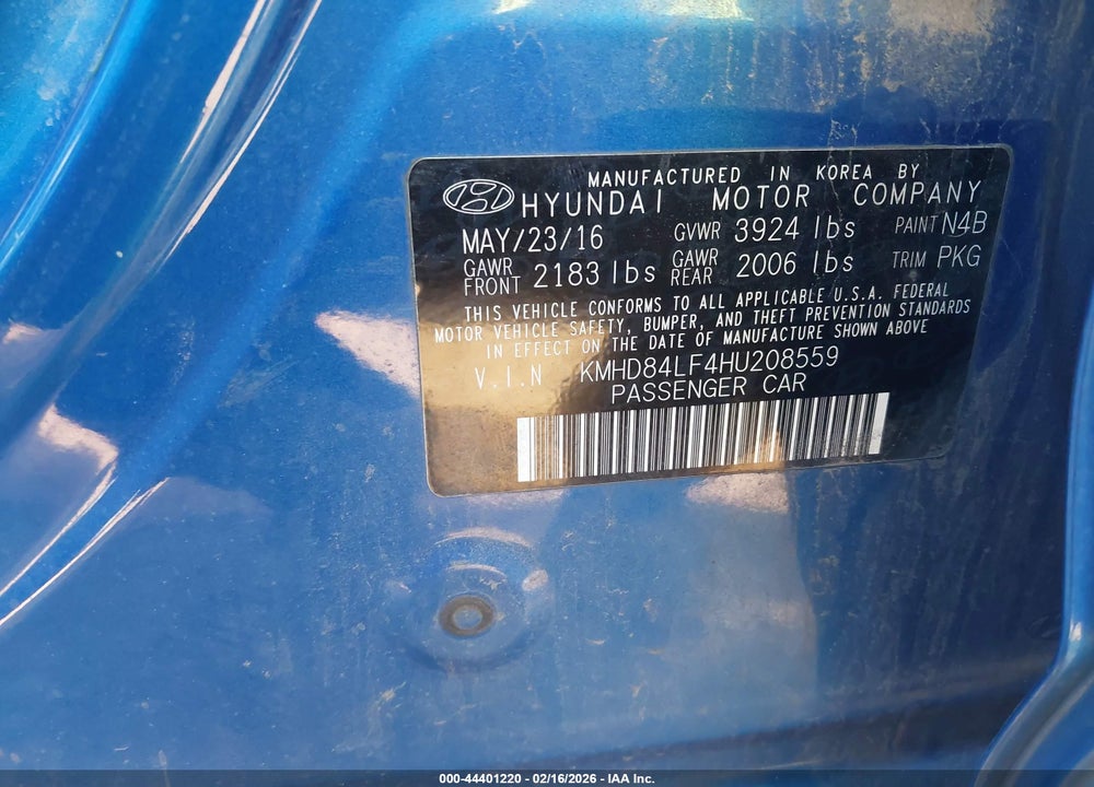 2017 HYUNDAI ELANTRA SE VIN: KMHD84LF4HU208559