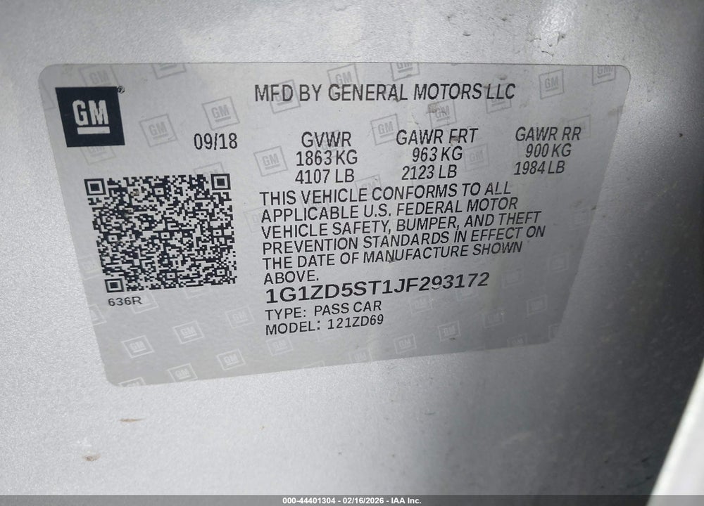 2018 CHEVROLET MALIBU LT VIN: 1G1ZD5ST1JF293172