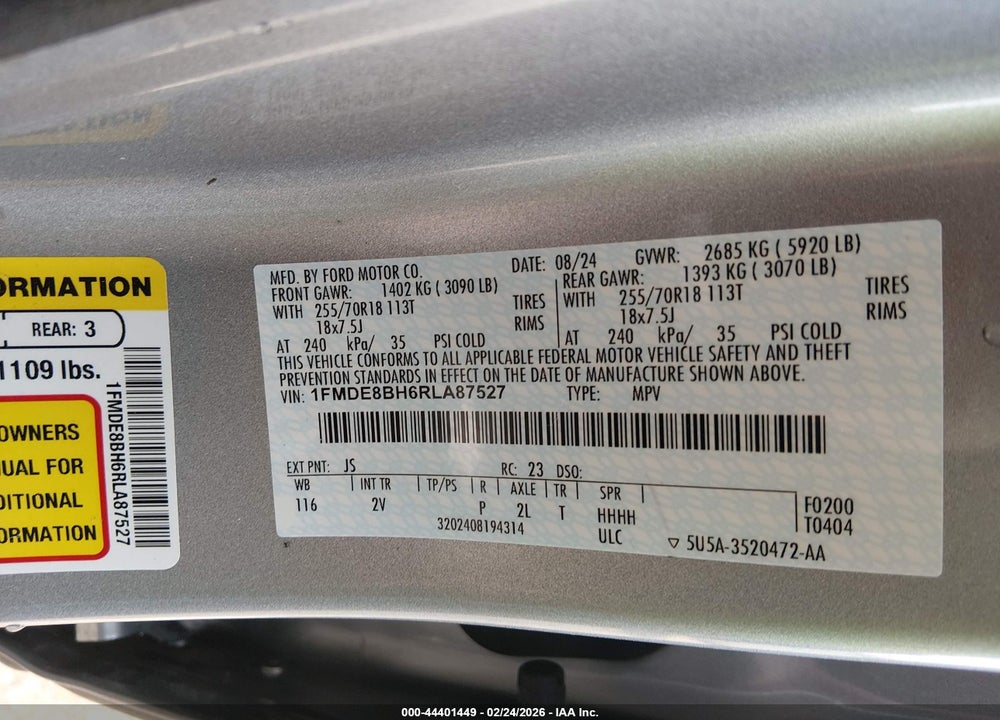 2024 FORD BRONCO OUTER BANKS VIN: 1FMDE8BH6RLA87527